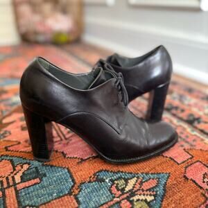Jil Sander Black Leather Lace Up Oxford Heels
